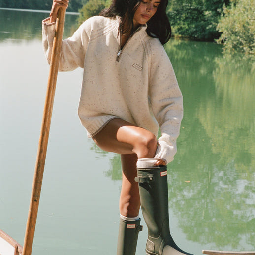 Knitted Wool Quarter-Zip Jumper - Cream