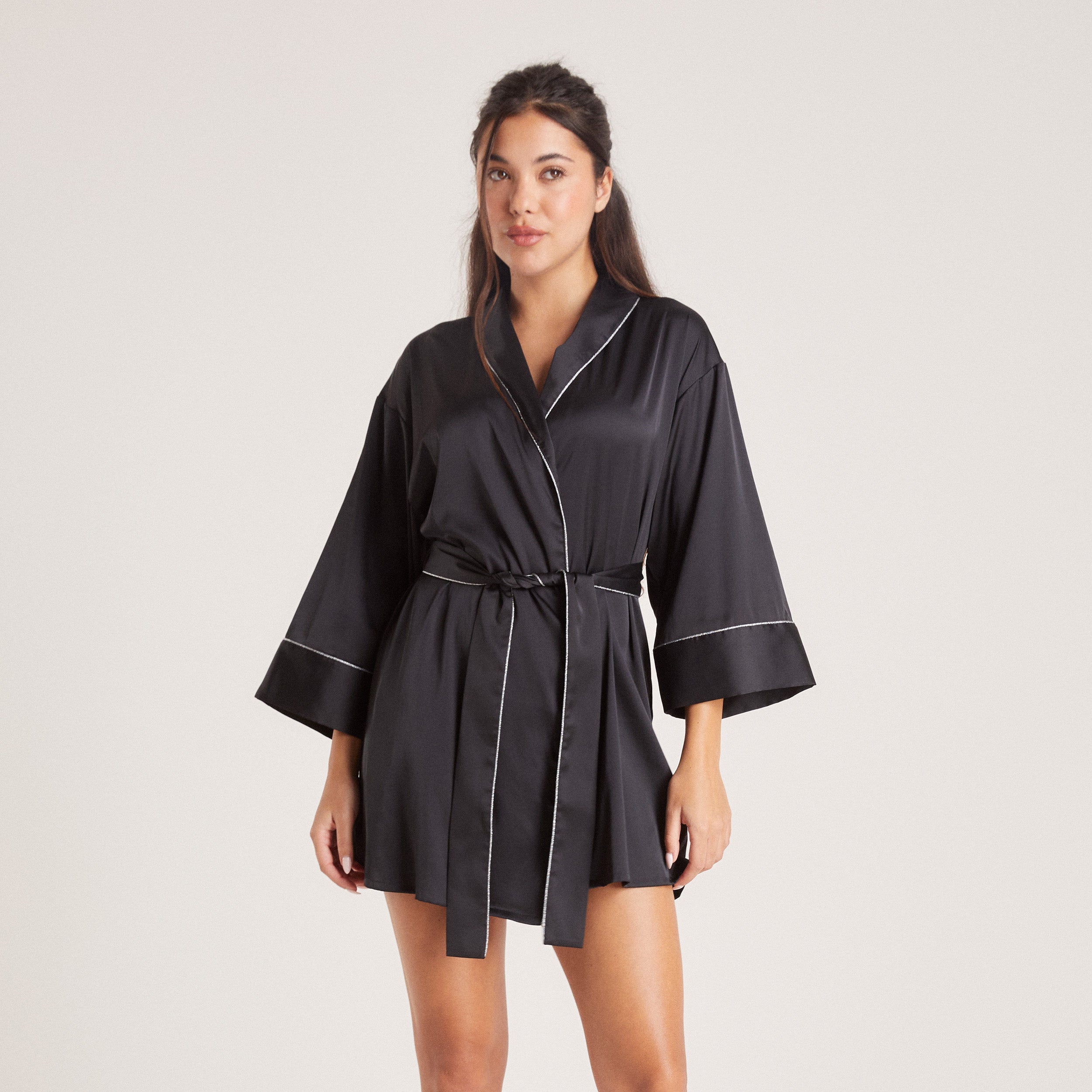 Sparkle Satin Robe - Black