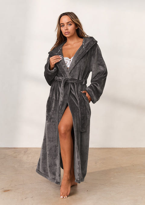 Cuddle Me Dressing Gown - Charcoal – Lounge Underwear