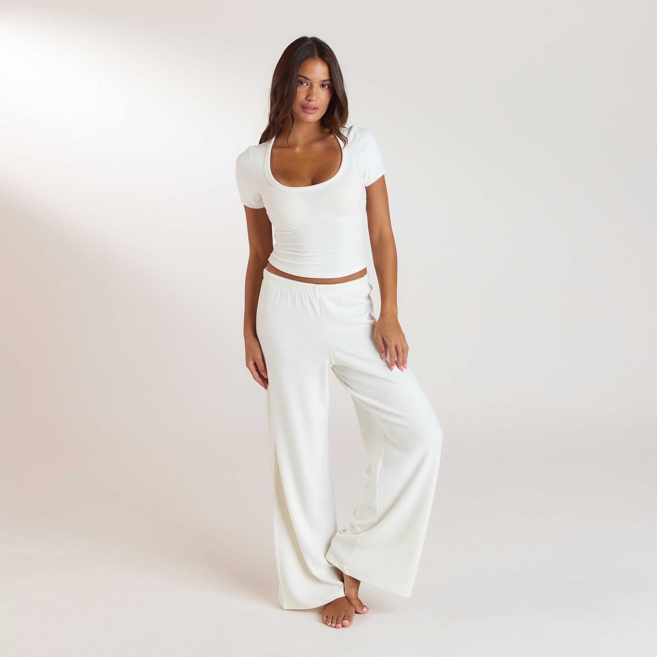Ribbed Pyjama Bottoms | Ribbed Pajama Pants - Cream
