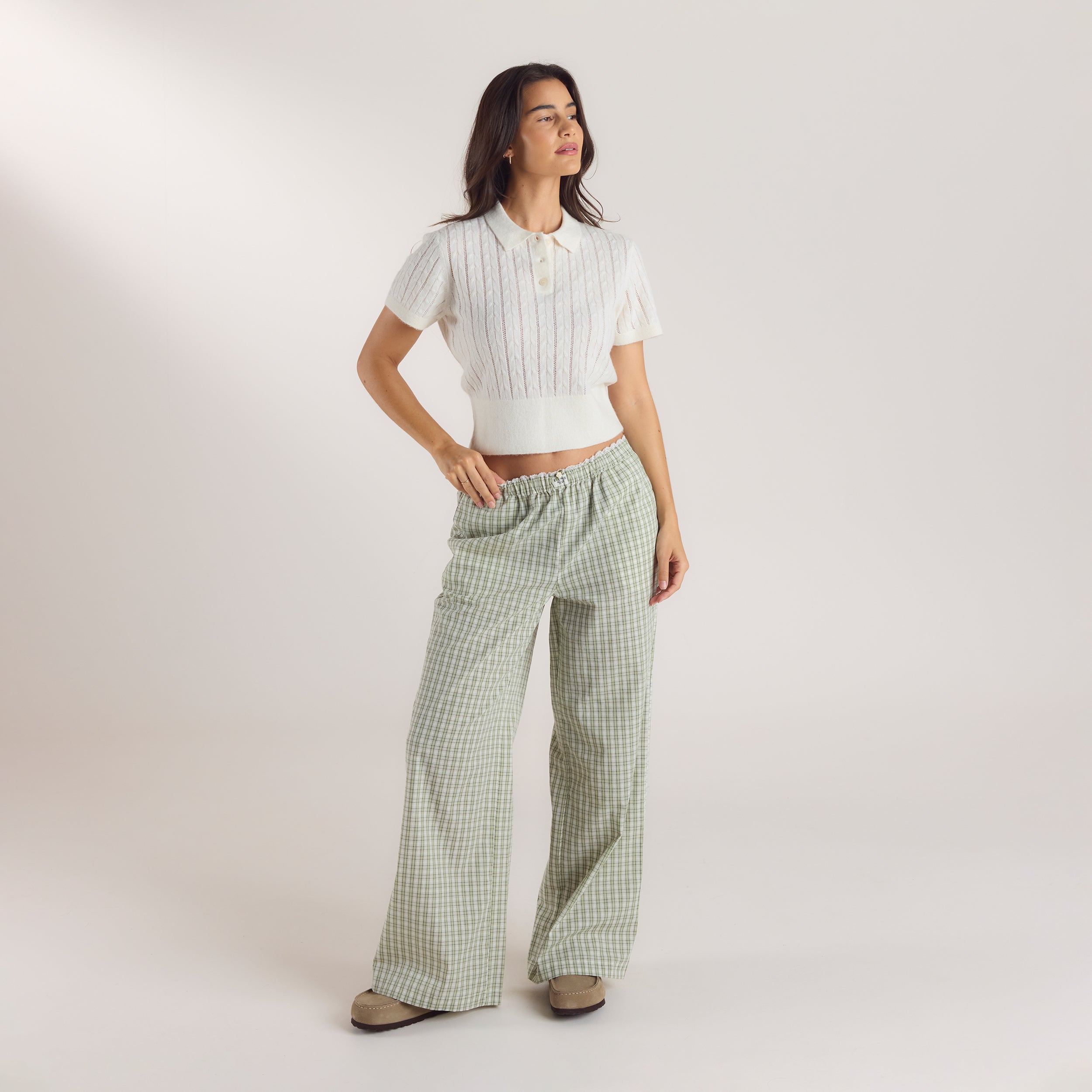 Check Cotton Pants - Green alternate