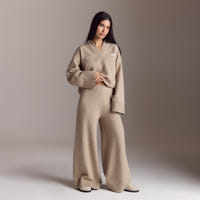 Ribbed Hem Knitted Trousers - Mink
