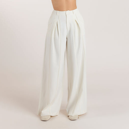 Wide-Leg Pleat Detail Pants - Off White