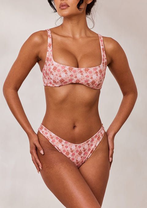 Reversible Plunge Bikini Top - Pink/Floral