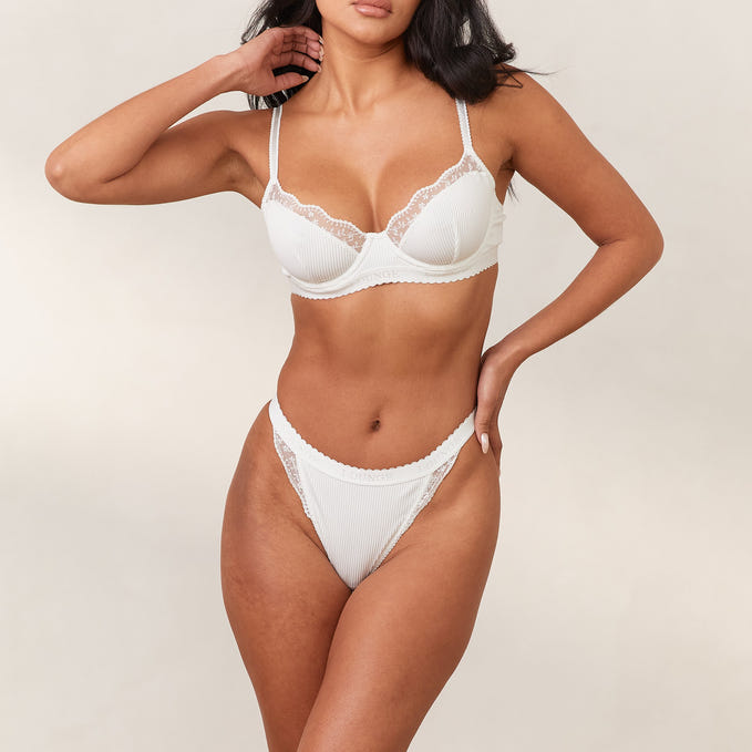 Ribbed Balcony Bra - White Ribbed Balcony Bra - White
