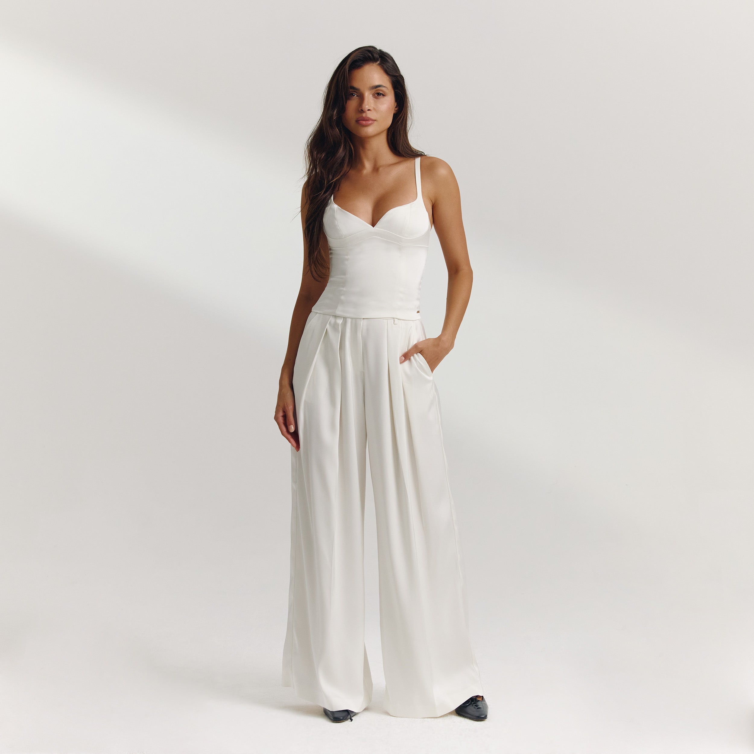 Satin Wide-Leg Pants - Off White alternate