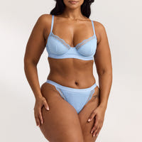 Ribbed Balcony Bra - Blue