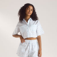 Bloom & Stripe Short-Sleeved Pajama Shirt - Blue