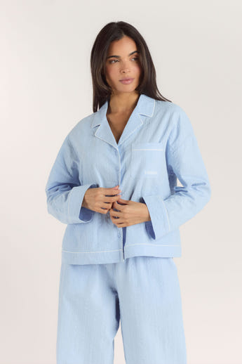Textured Cotton Pajama Shirt - Blue