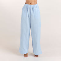 Textured Cotton Pajama Pants - Blue