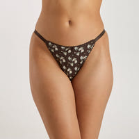 Strappy Pointelle Brazilian Briefs - Brown Floral Print