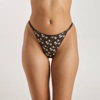 Strappy Pointelle Thong - Brown Floral Print