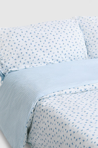 Bloom & Stripe Reversible Duvet Cover - Blue Floral Print