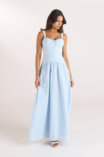 Broderie Maxi Dress - Blue