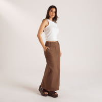 Double Button Woven Maxi Skirt - Chocolate