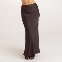 Satin Fitted Maxi Skirt - Chocolate