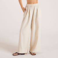 Linen Blend Wide-Leg Trousers - Cream