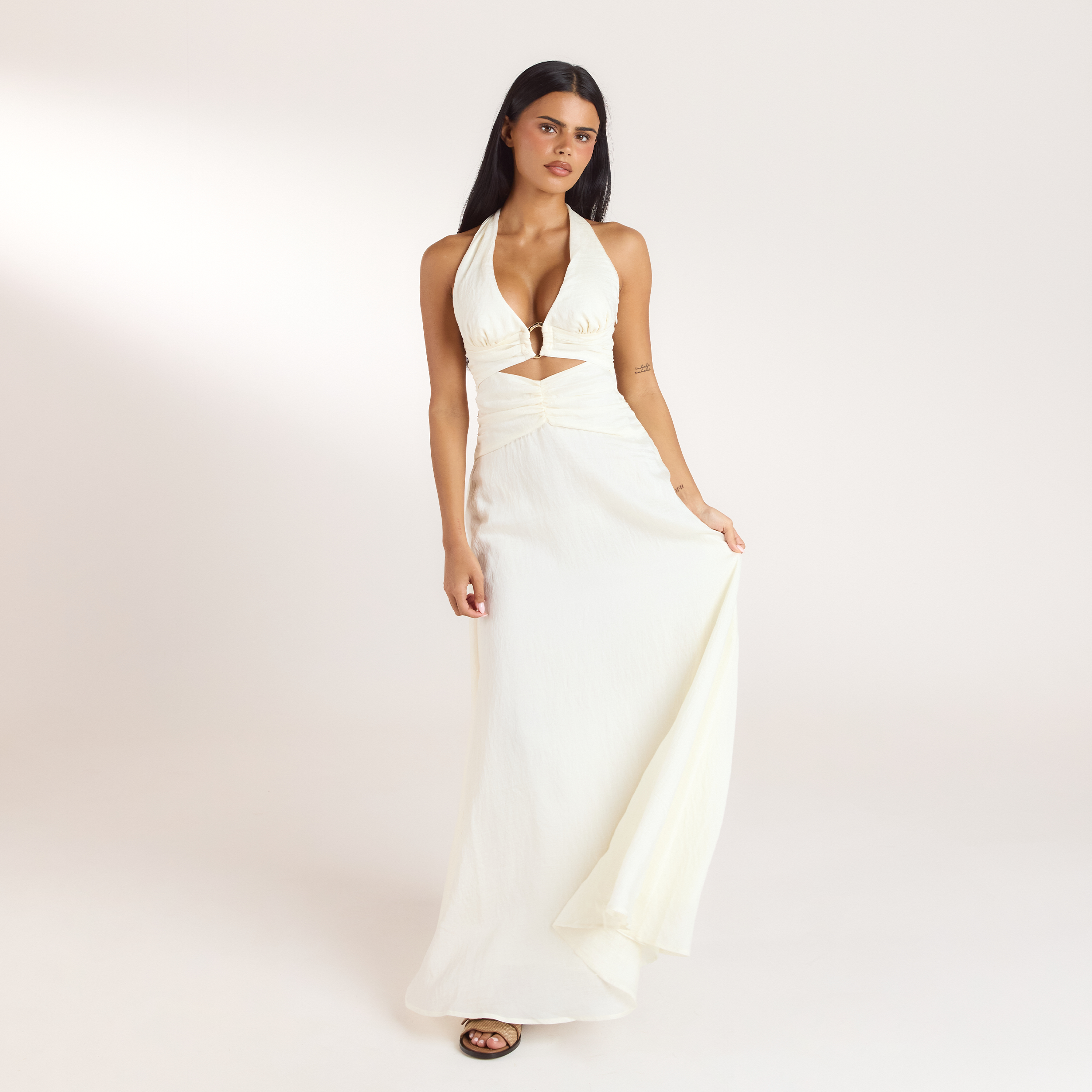 Ruched Tencel Maxi Dress - Cream