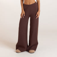 Ribbed Hem Knitted Trousers - Chocolate