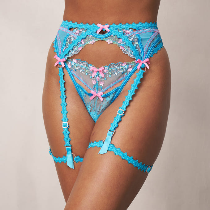 Clara Intimates Thong & Suspender Belt - Blue Clara Intimates Thong & Suspender Belt - Blue
