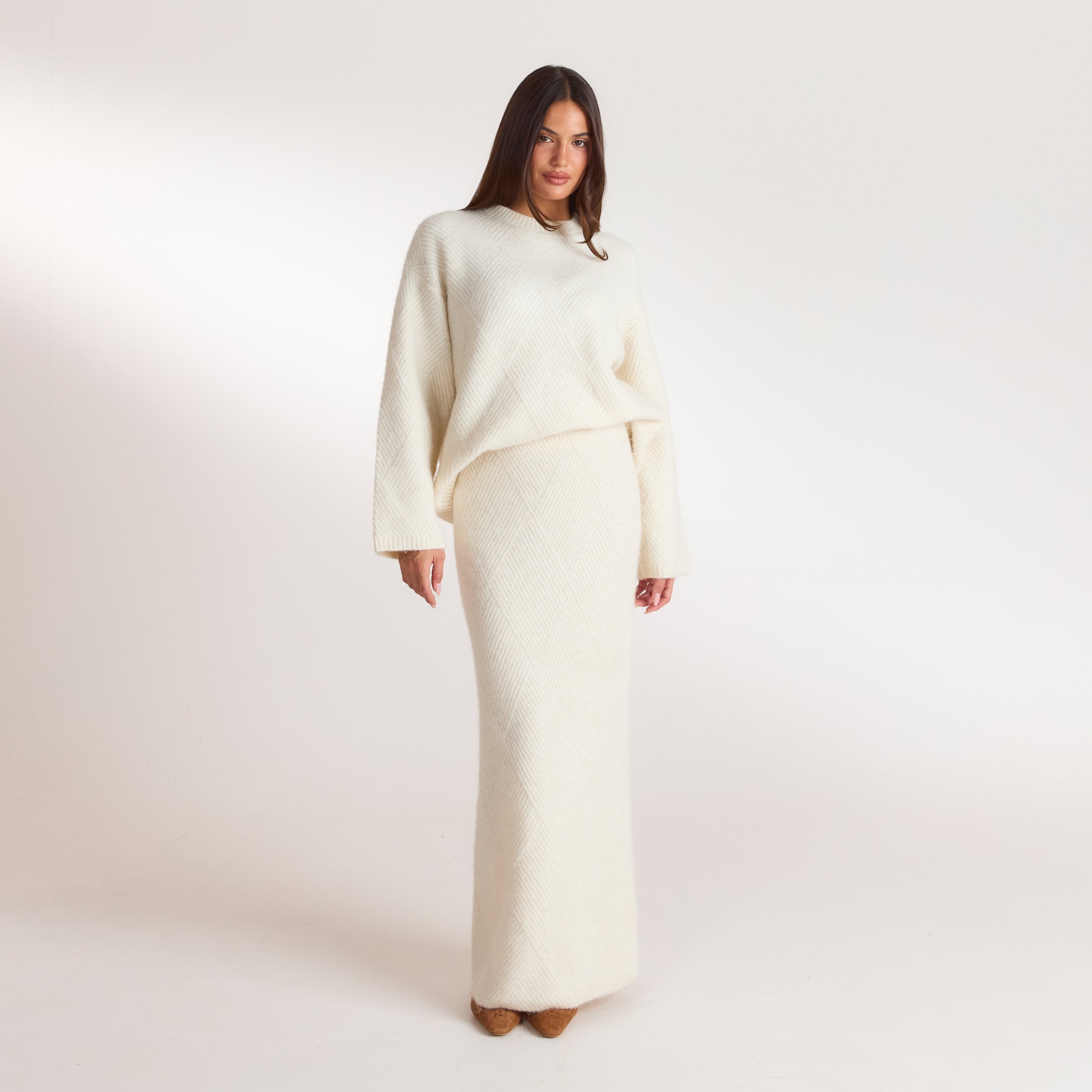 Diamond Knitted Maxi Skirt | Diamond Knitted Maxi Skirt - Cream