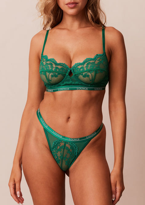 Emerald Green Balconette Bra Women's Sexy Transparent Lace Bra With Velvet  Detailing Erotic Lingerie 