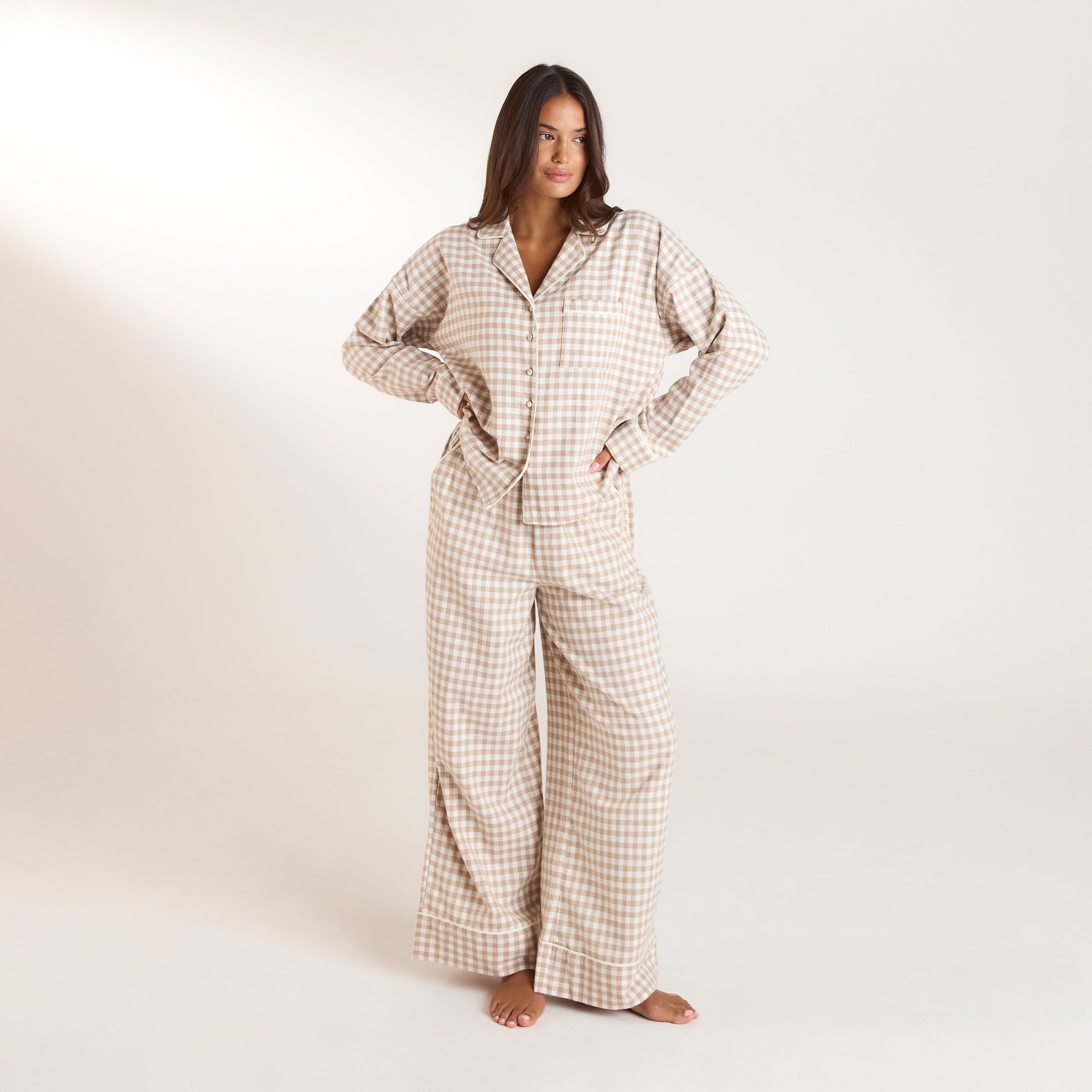 Gingham Pajama Pants - Beige alternate
