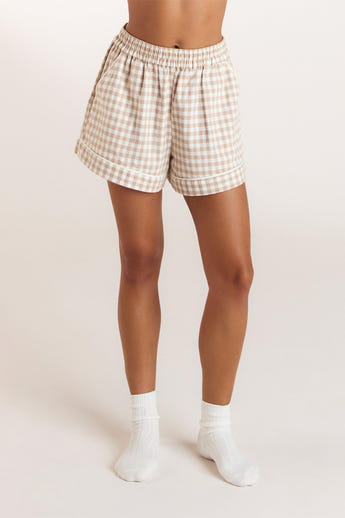Gingham Pajama Shorts - Beige