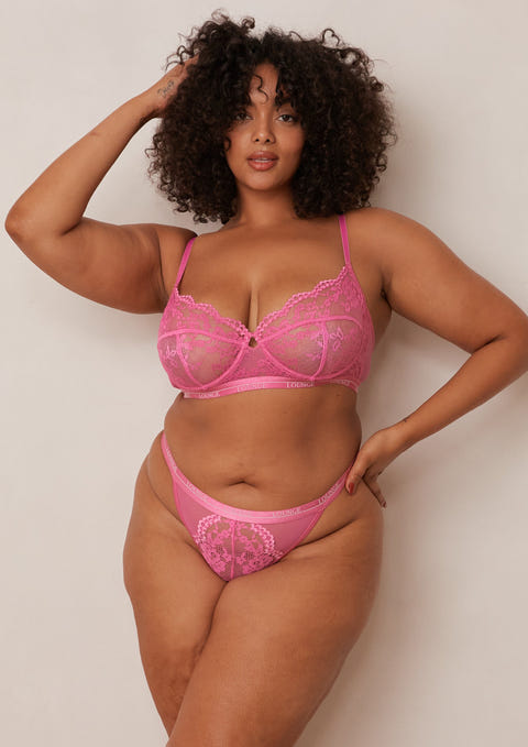Blossom Balcony Bra & Thong Set - Hot Pink – Lounge Underwear