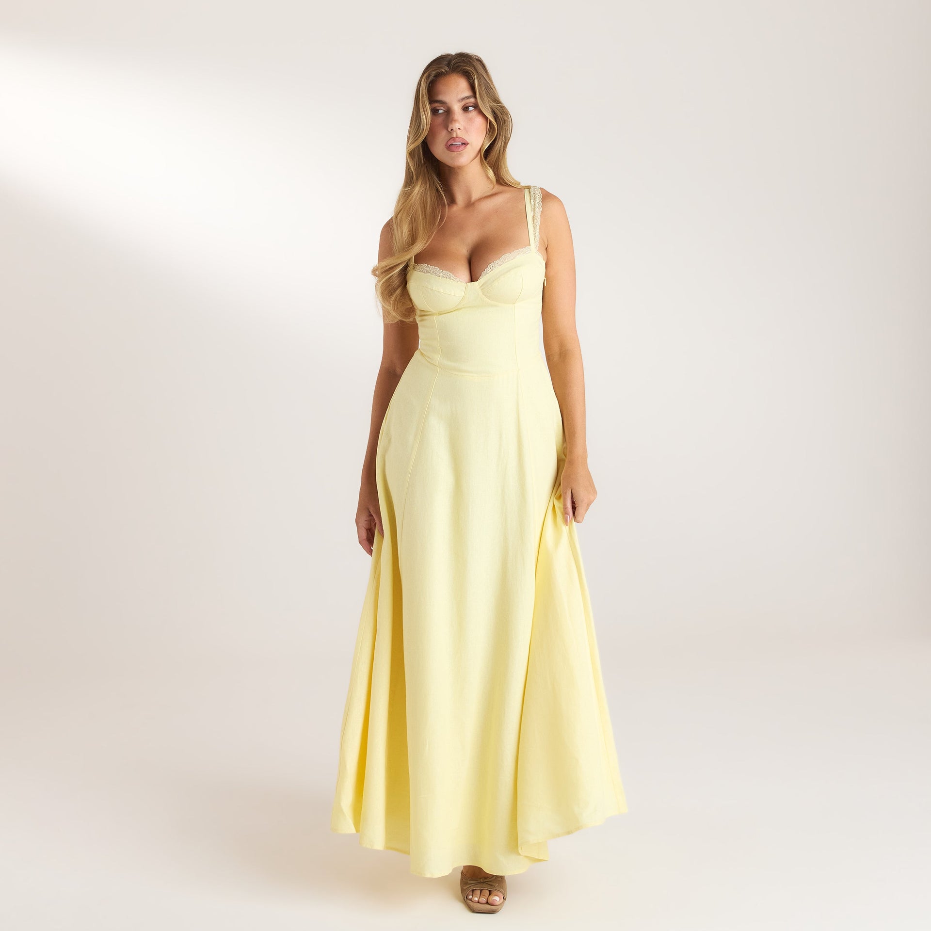 lemon mesh lace boob tube dress Bandeau Lace Trim Ruched Mini Dress In Lemon Mesh | EGO US