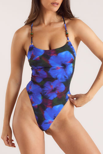 Midnight Tropics High-Leg Swimsuit - Midnight Blue