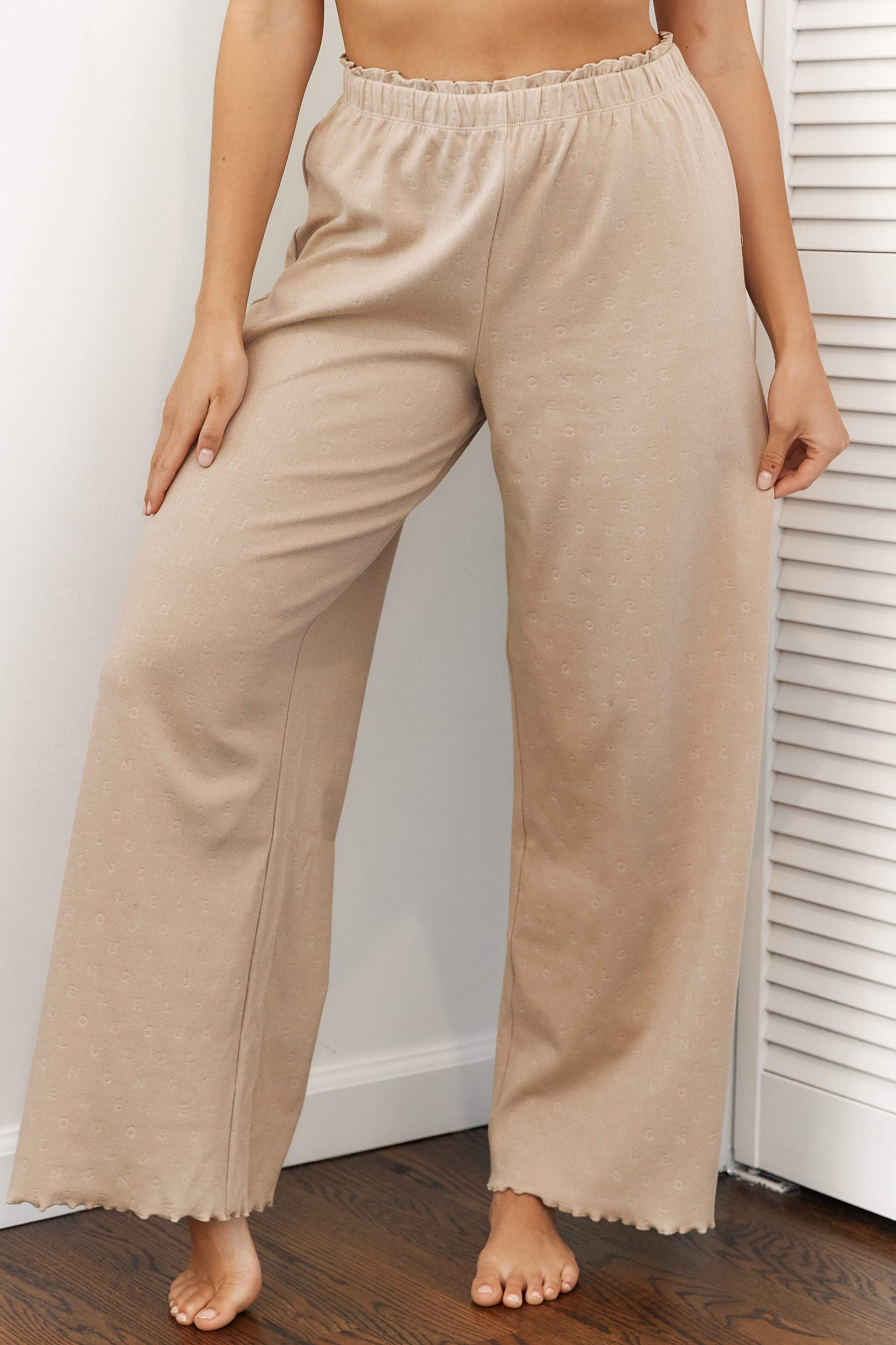 Evelyn Side Ruffle Wide Leg Trousers - Taupe – Ontrendeu