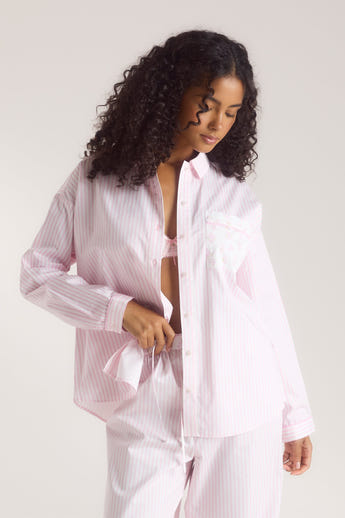 Bloom & Stripe Pyjama Shirt - Pink