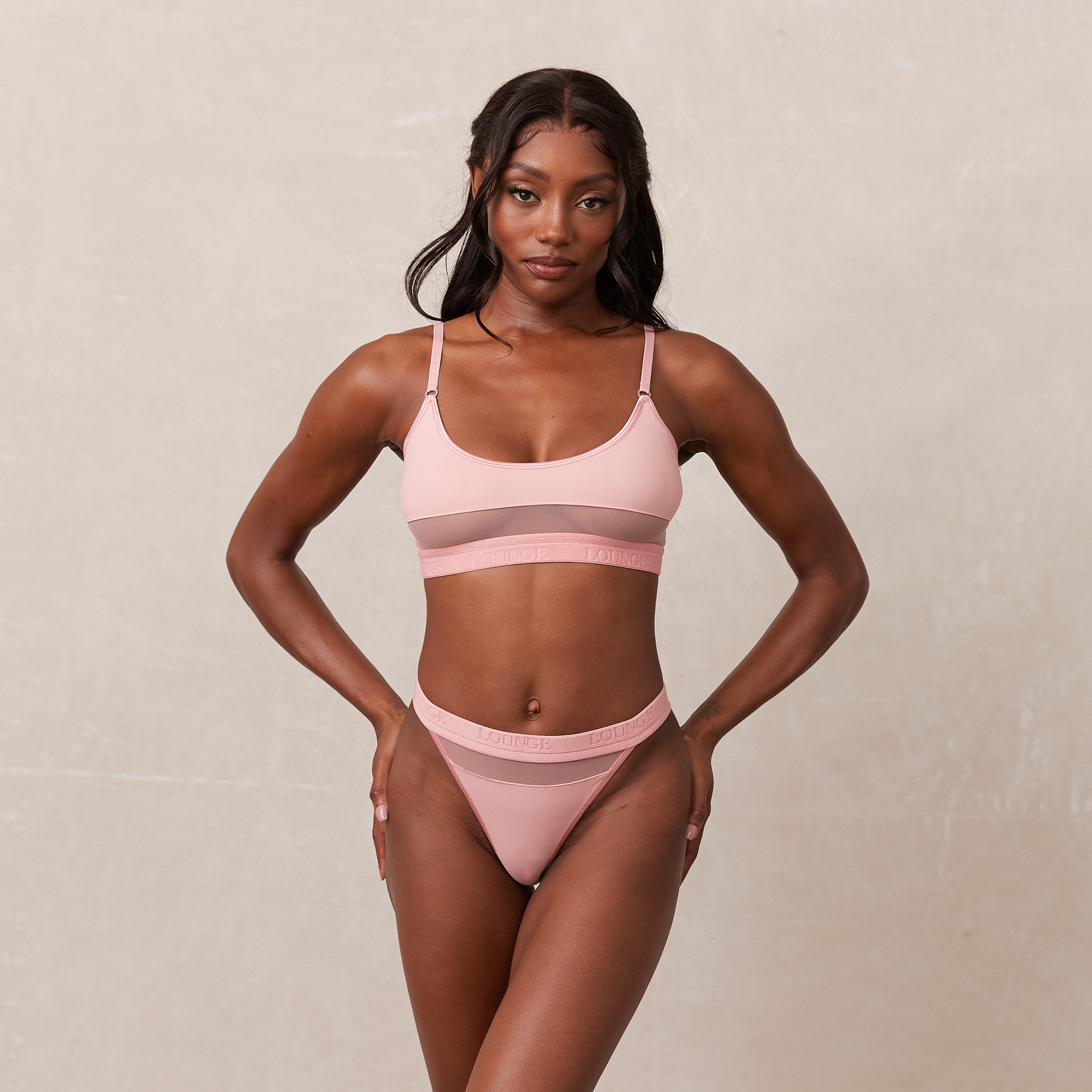 Plain Ribbed Lingerie Bra Top and Thong Set in Hot Pink - Retro