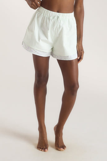 Bloom & Stripe Pyjama Shorts - Sage