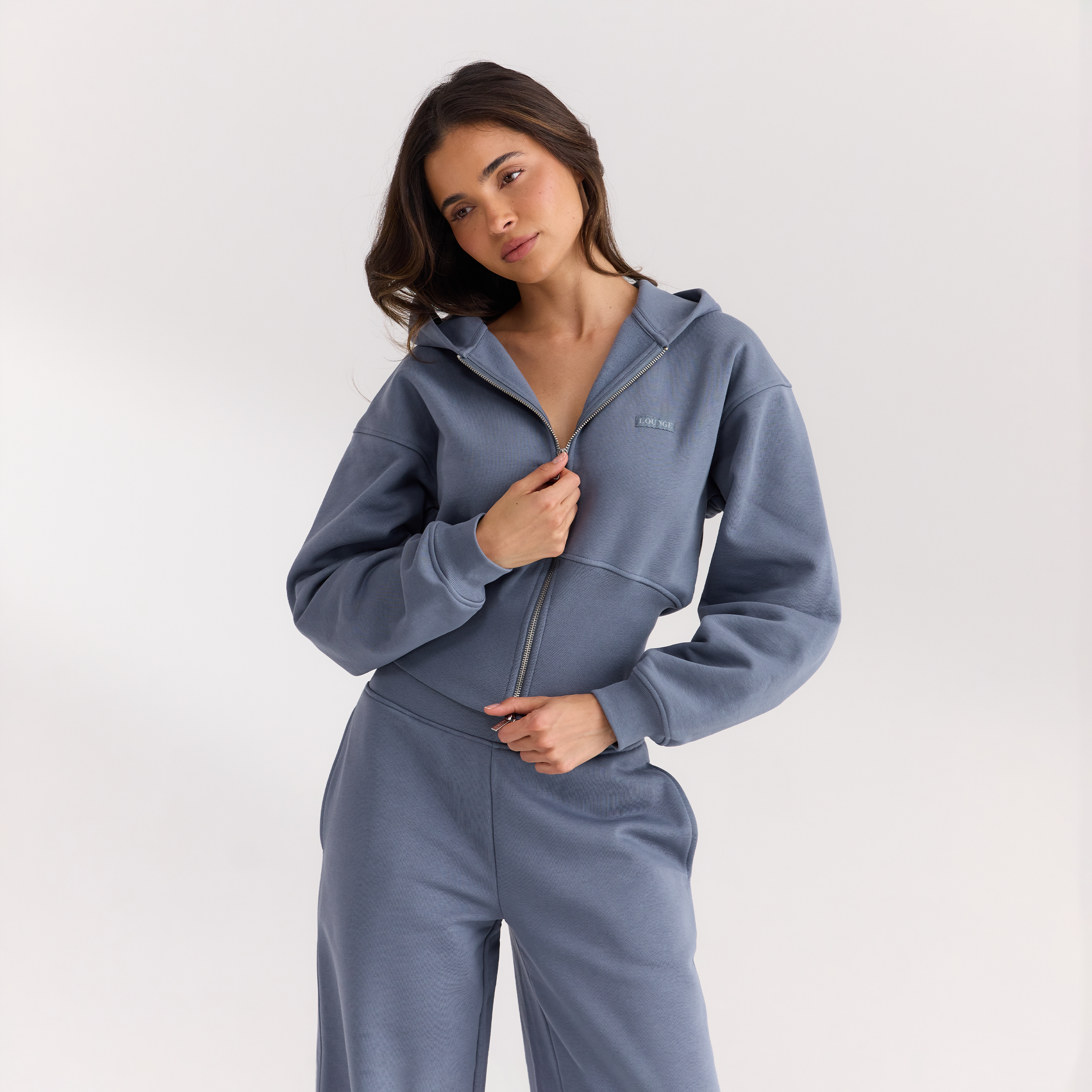 Fitted-Waist Zip-Up Hoodie - Slate Blue