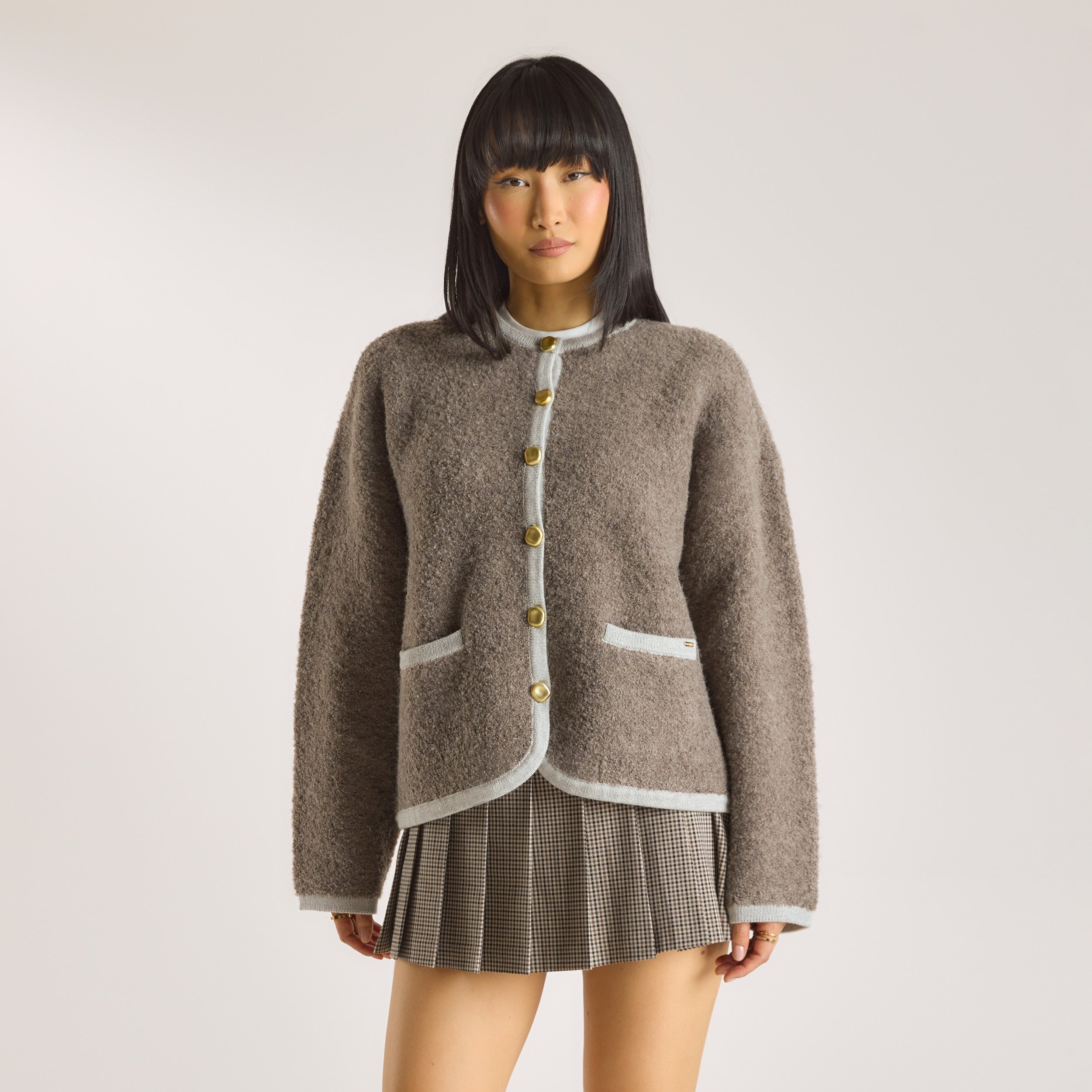 Knitted Wool Blend Jacket  | Knitted Wool Blend Jacket - Truffle