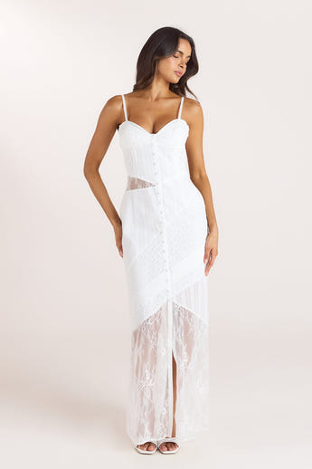 Broderie & Lace Maxi Dress - White