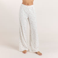 Ribbed Pajama Pants - White Floral