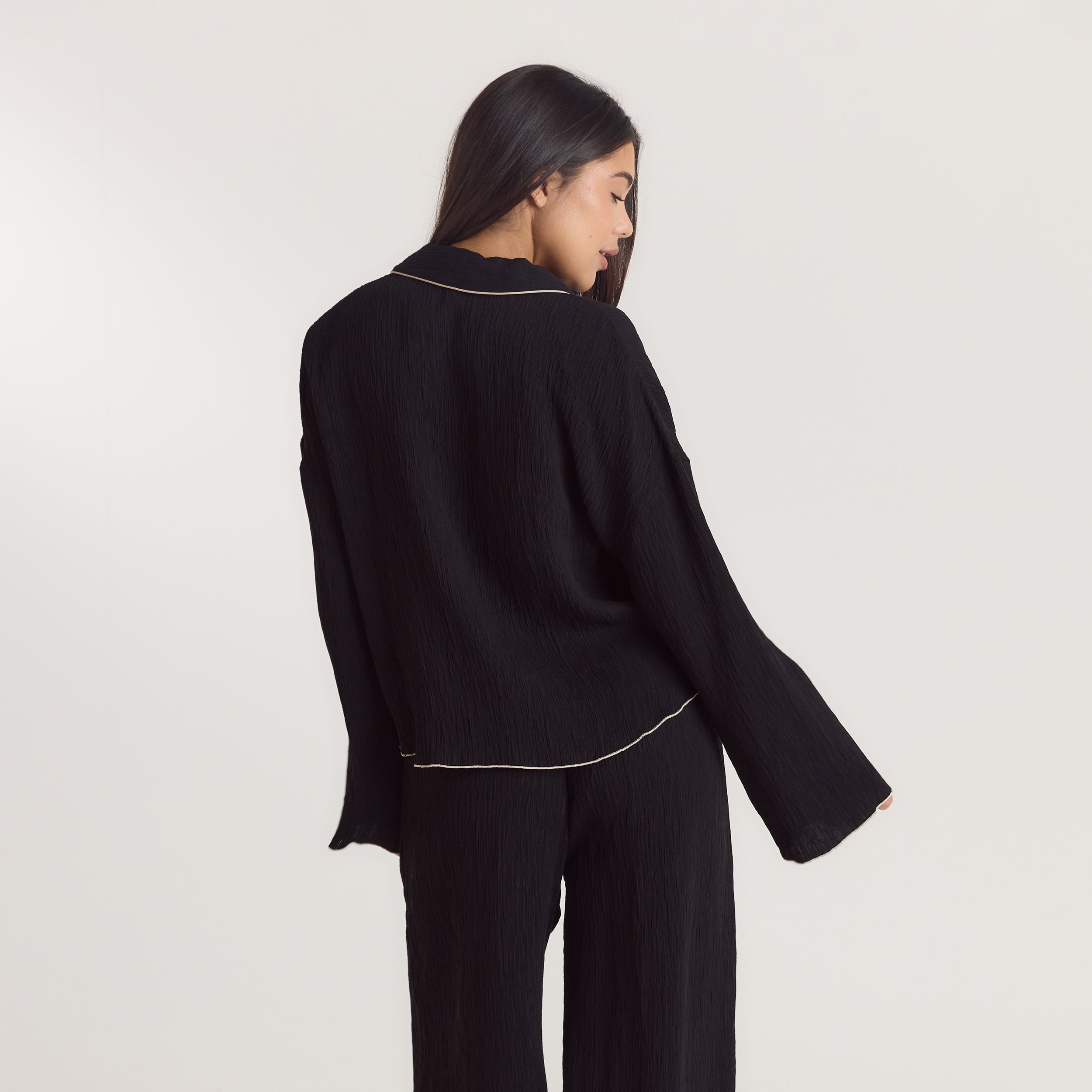 Crinkle Pajama Shirt - Black alternate
