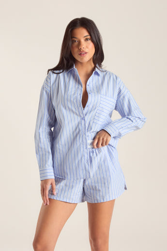 Oversized Pinstripe Shirt - Blue alternate