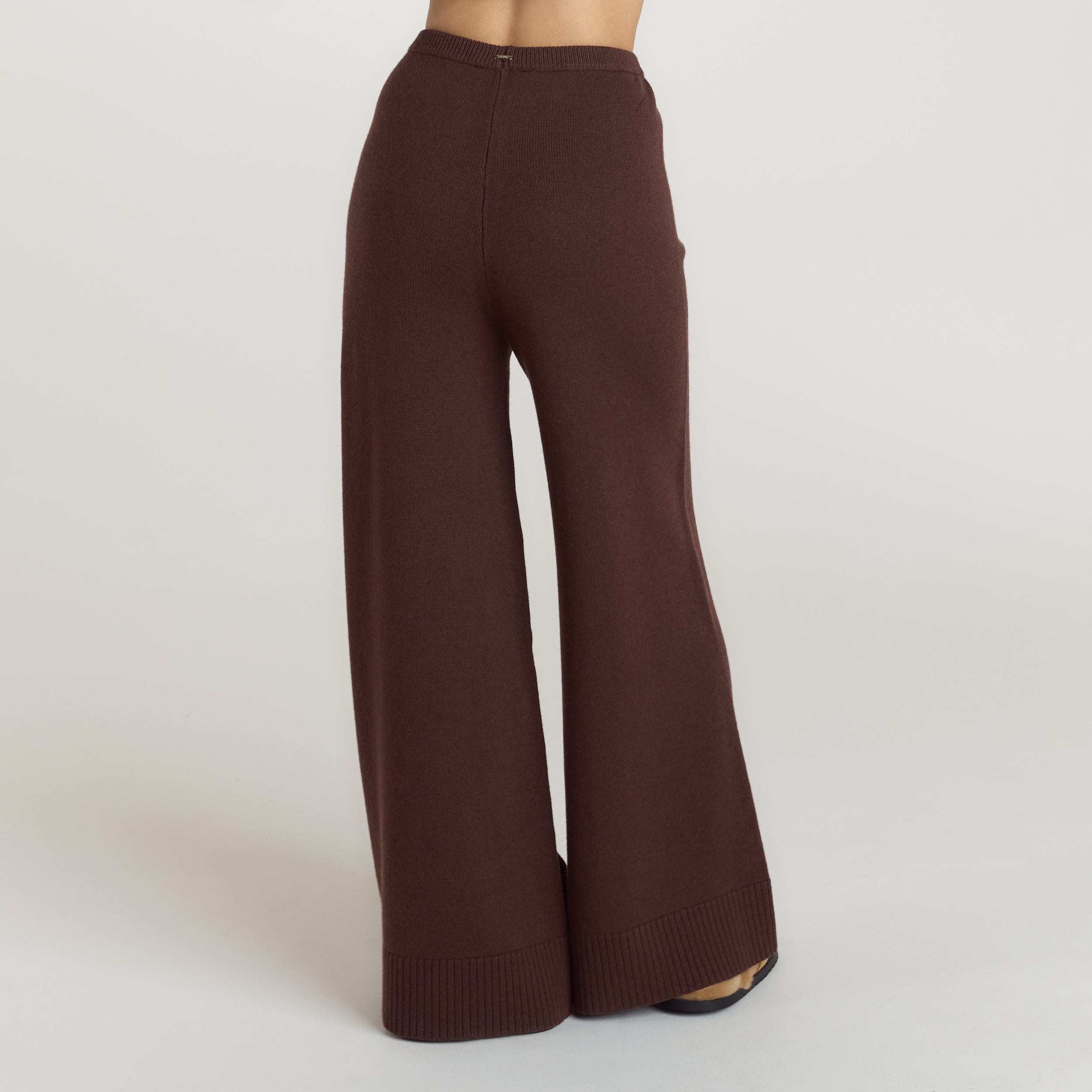 Ribbed Hem Knitted Pants | Ribbed Hem Knitted Trousers - Chocolate