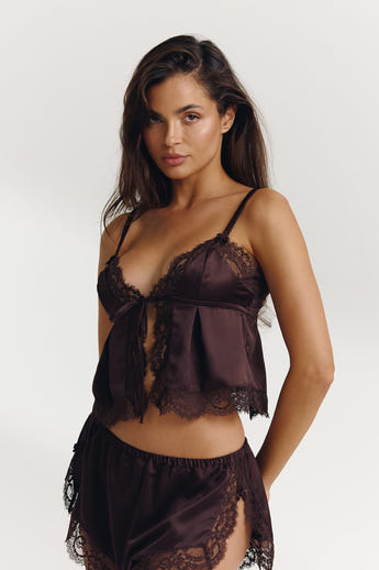 Satin Cami Pajama Top - Chocolate alternate