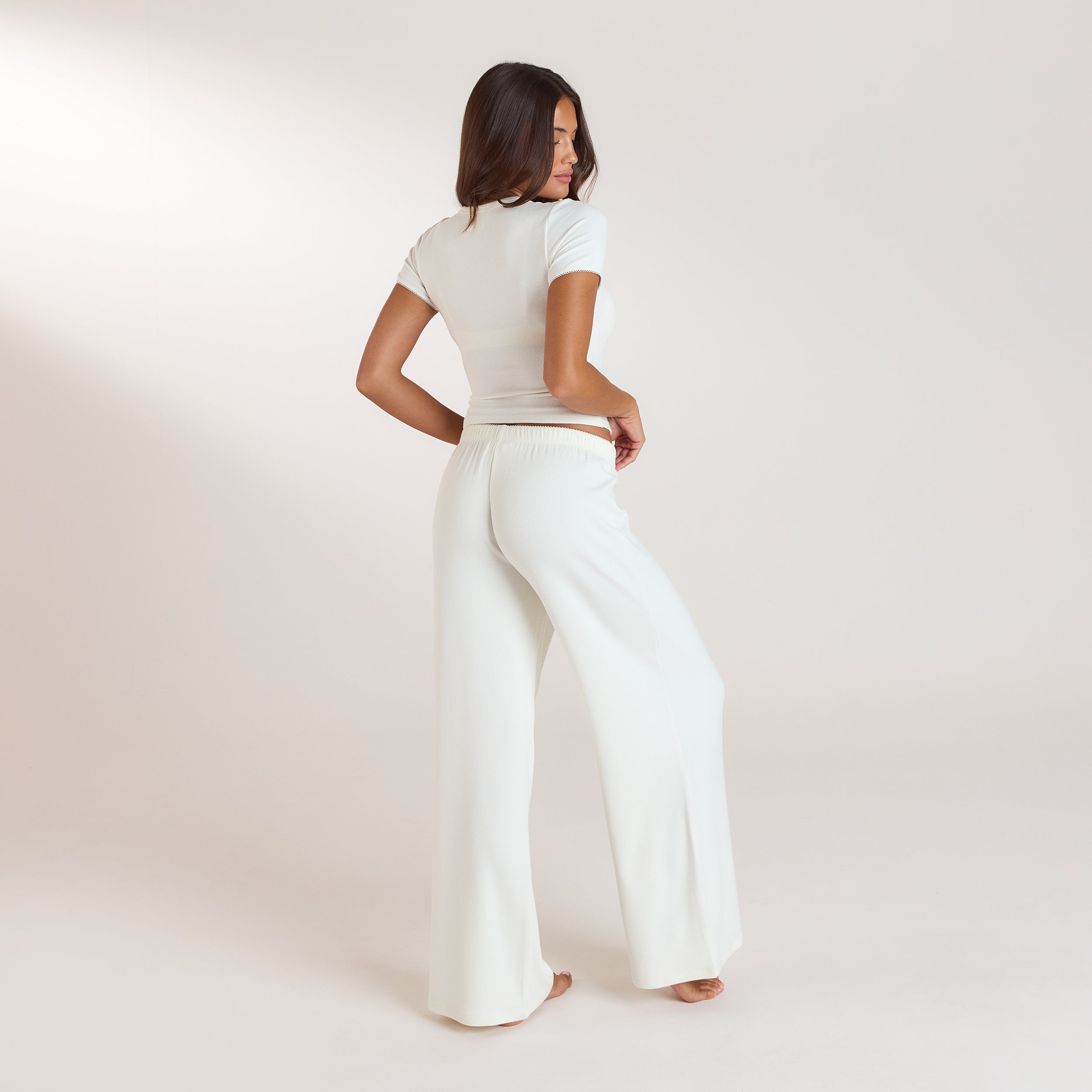 Ribbed Pyjama Bottoms | Ribbed Pajama Pants - Cream