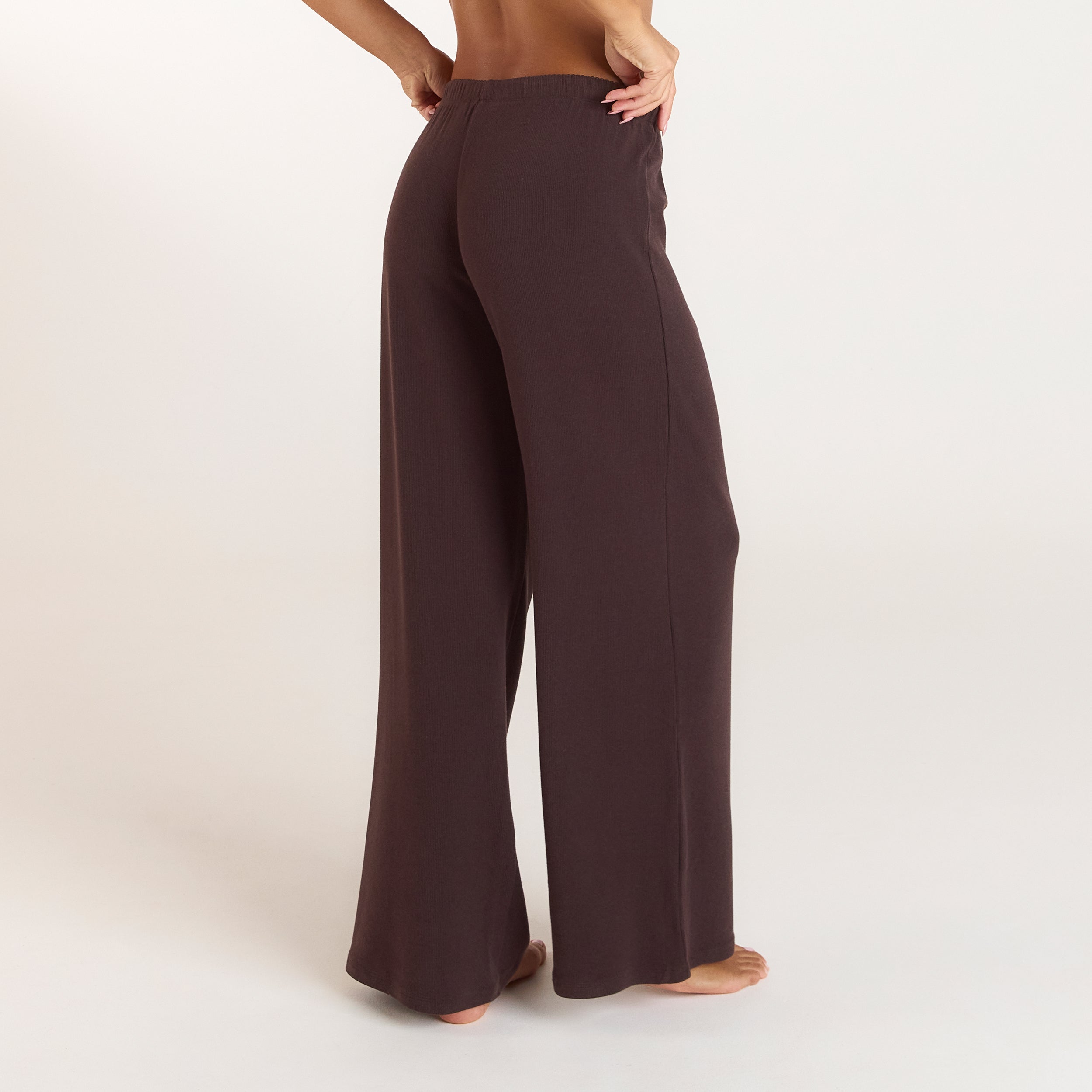 Ribbed Pyjama Bottoms | Ribbed Pajama Pants - Dark Chocolate