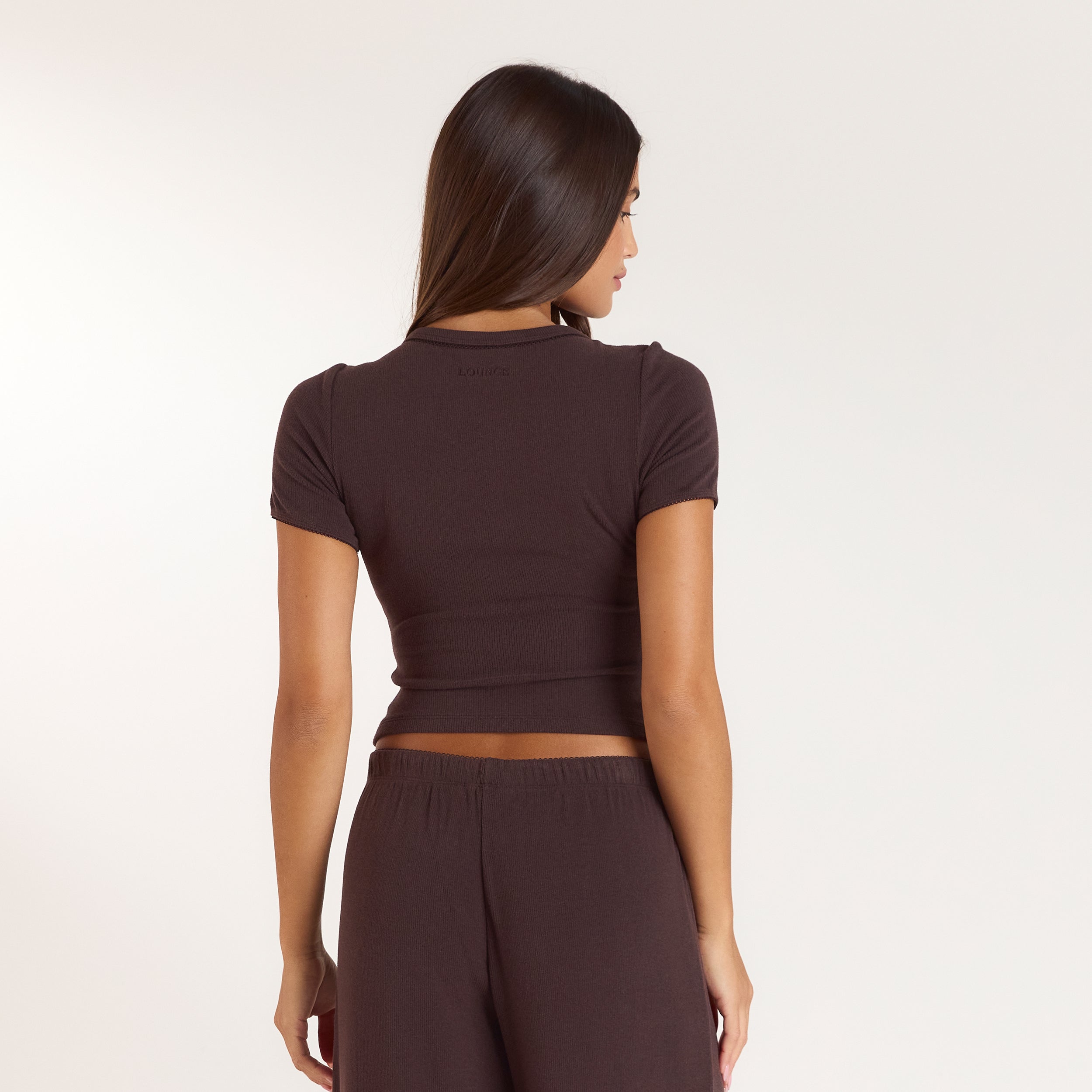 Ribbed Short-Sleeve Pyjama Top | Ribbed Short-Sleeve Pajama Top - Dark Chocolate