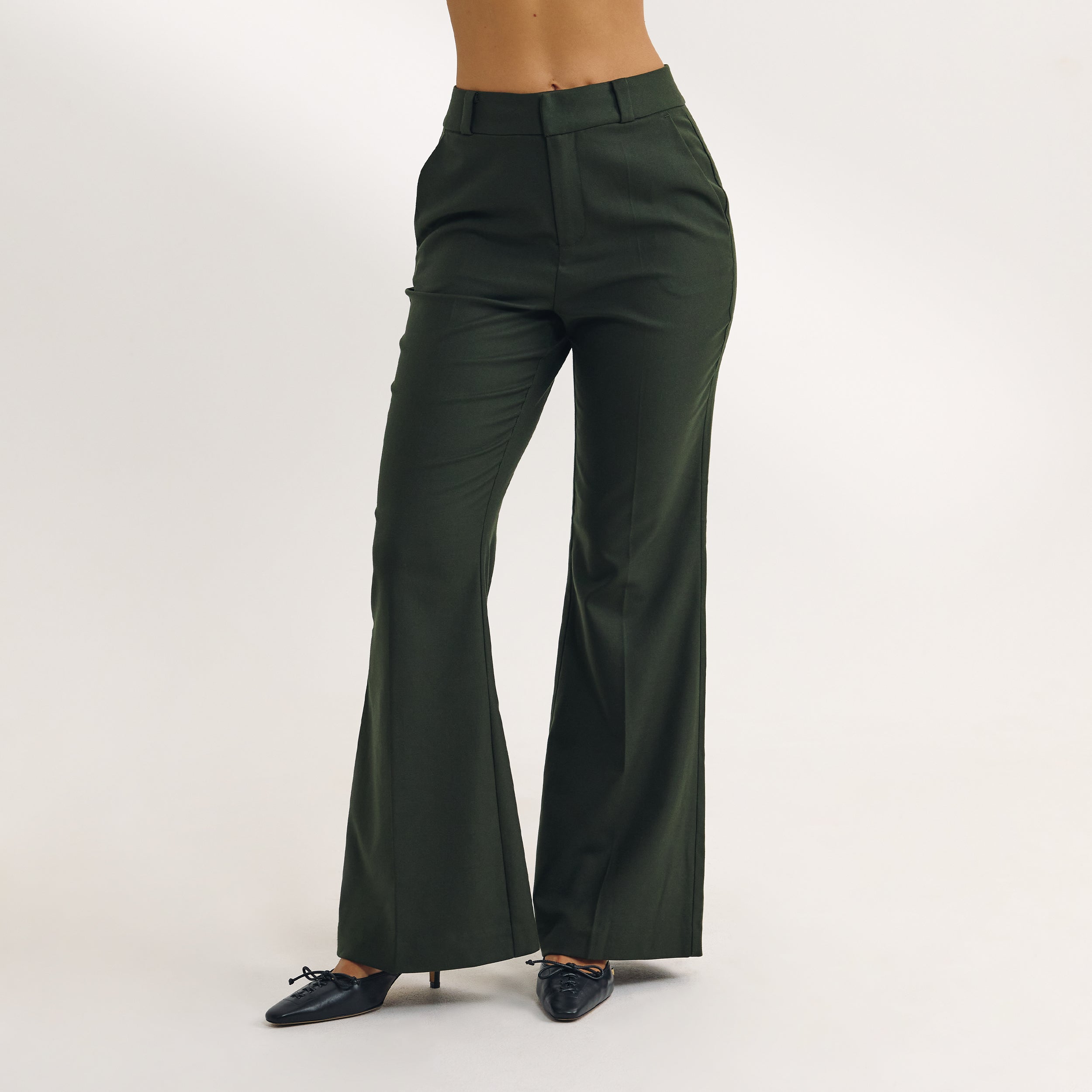Flared Pants | Flared Pants - Dark Green