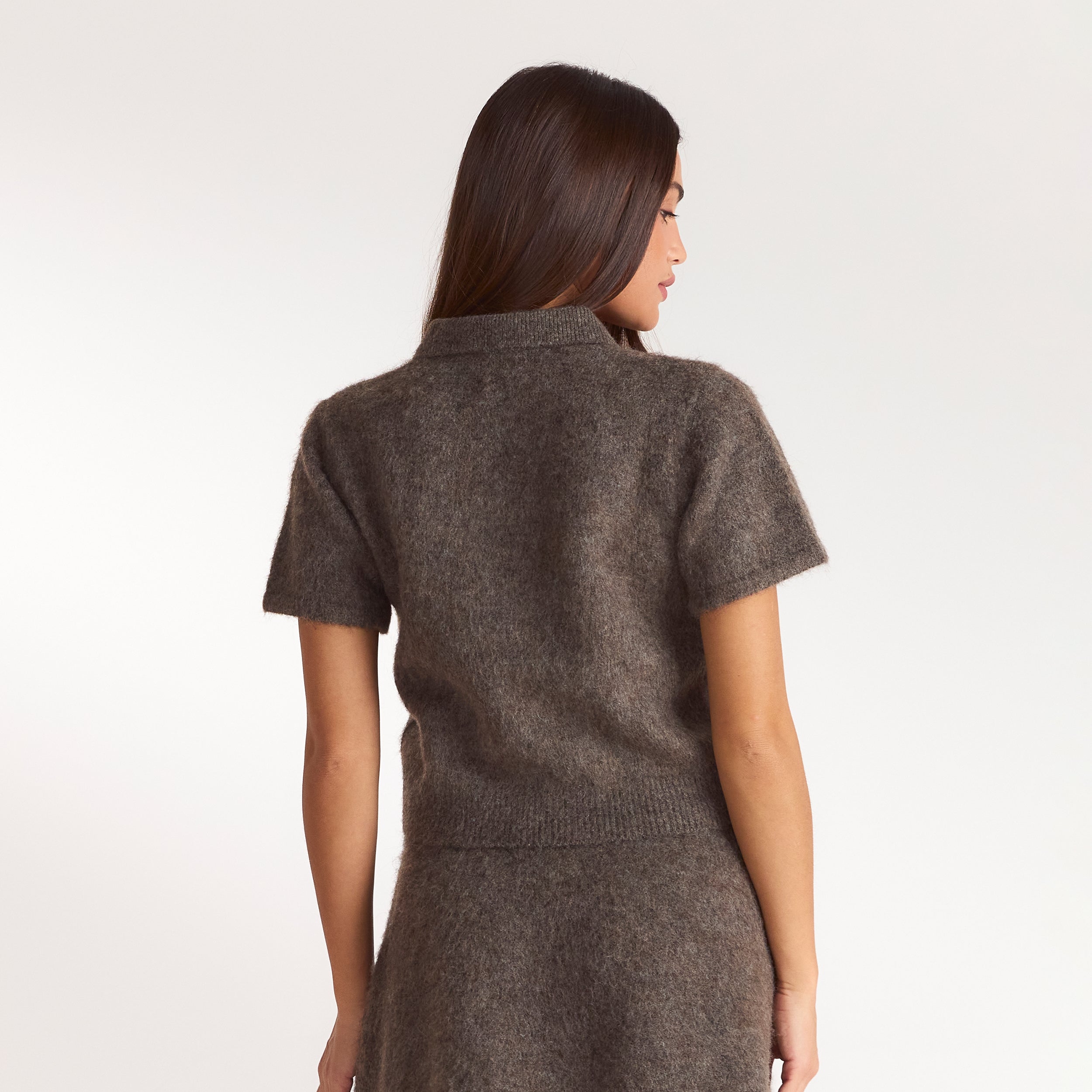 Knitted Polo Top | Knitted Polo Top - Ash Brown