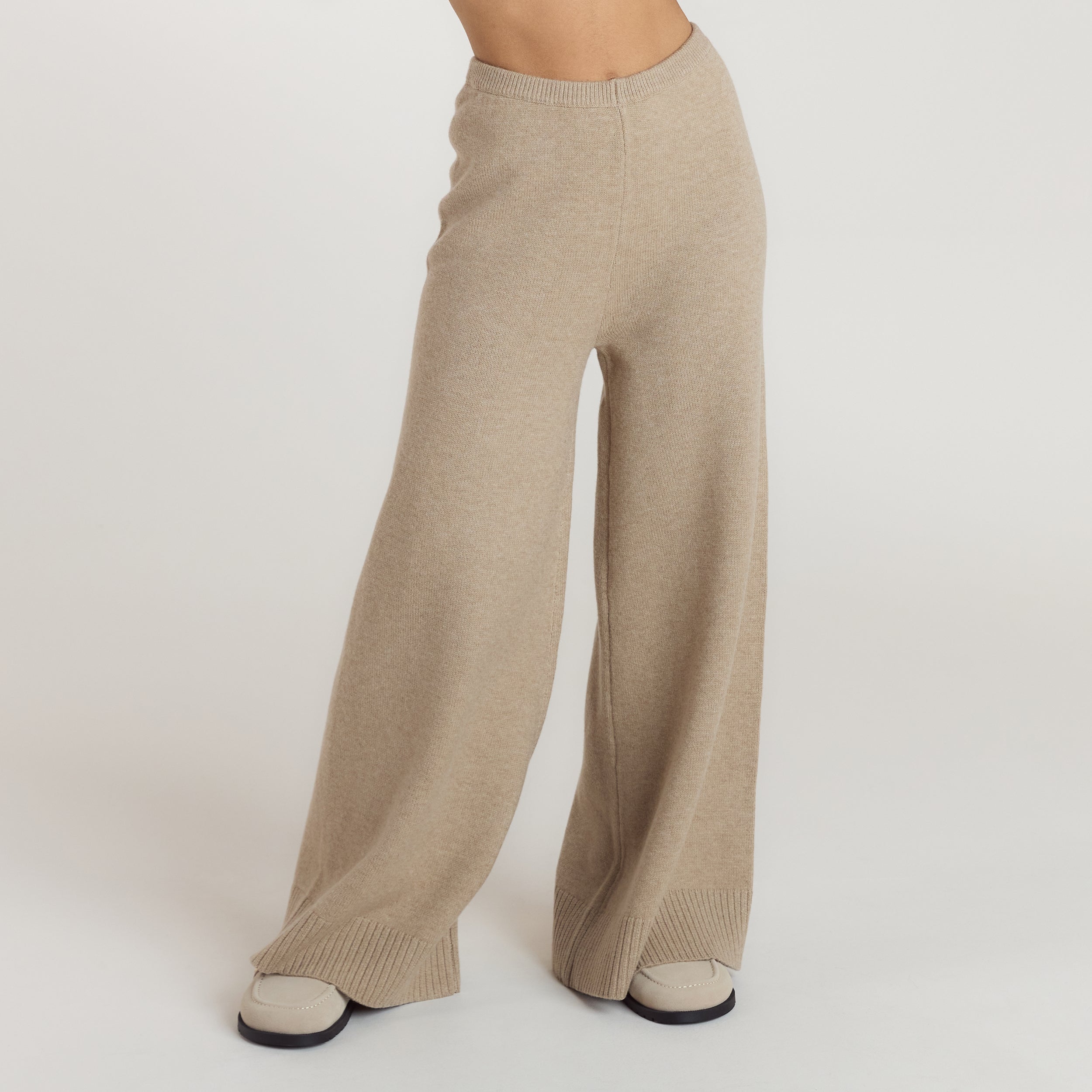 Ribbed Hem Knitted Pants | Ribbed Hem Knitted Trousers - Mink