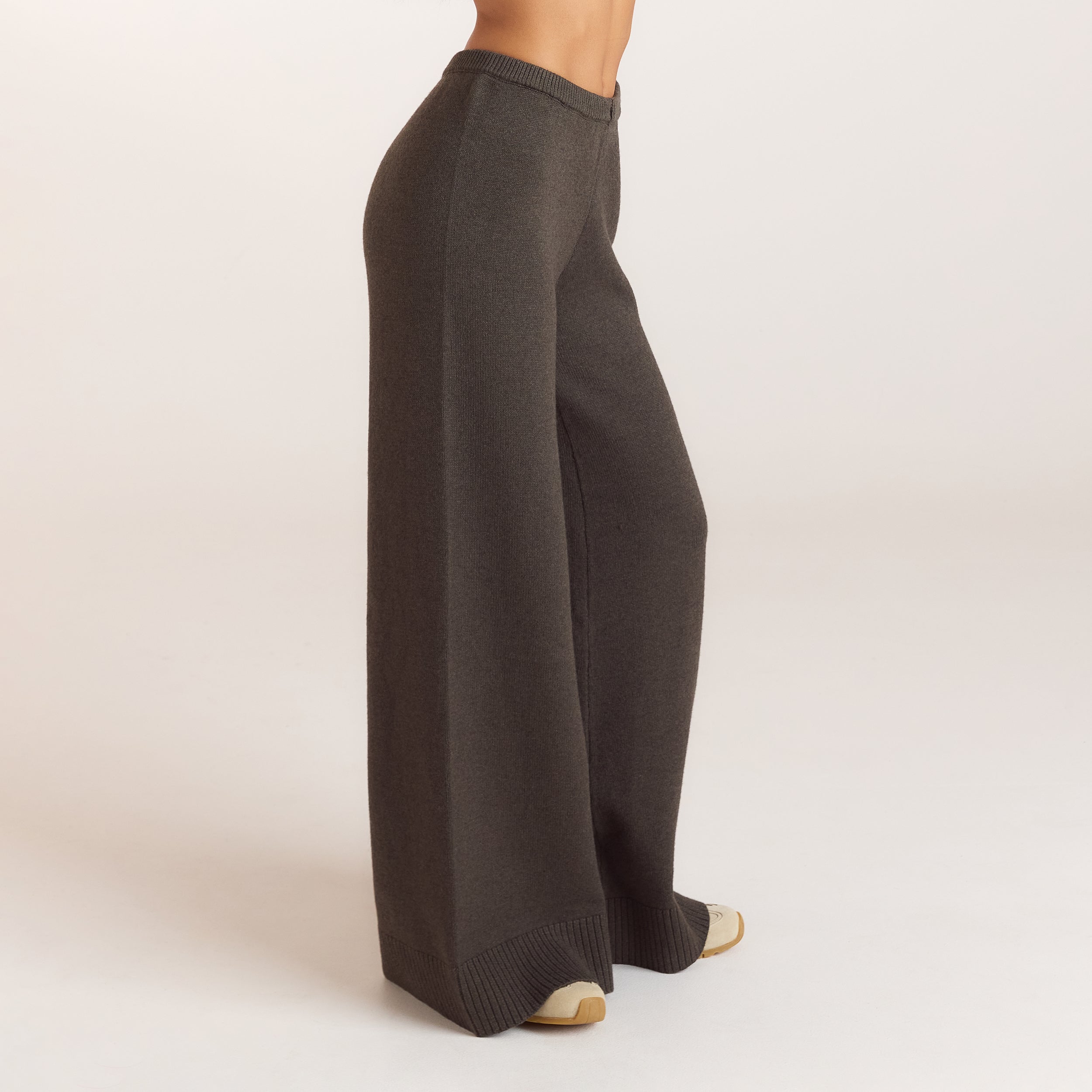 Ribbed Hem Knitted Trousers - Moss Green alternate